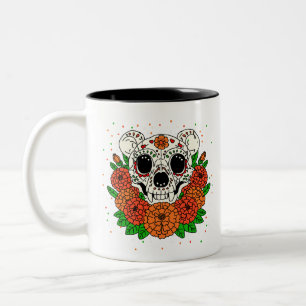 Caneca De Café Em Dois Tons Crânio de Marigolds e Ursos de outubro