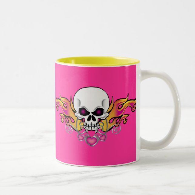 Caneca De Café Em Dois Tons Crânio e coração inflamados (Direita)