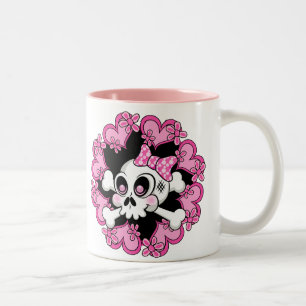 Caneca De Café Em Dois Tons Crânio e Corações em Cuta