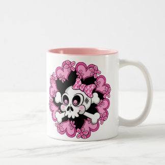 Caneca De Café Em Dois Tons Crânio e Corações em Cuta