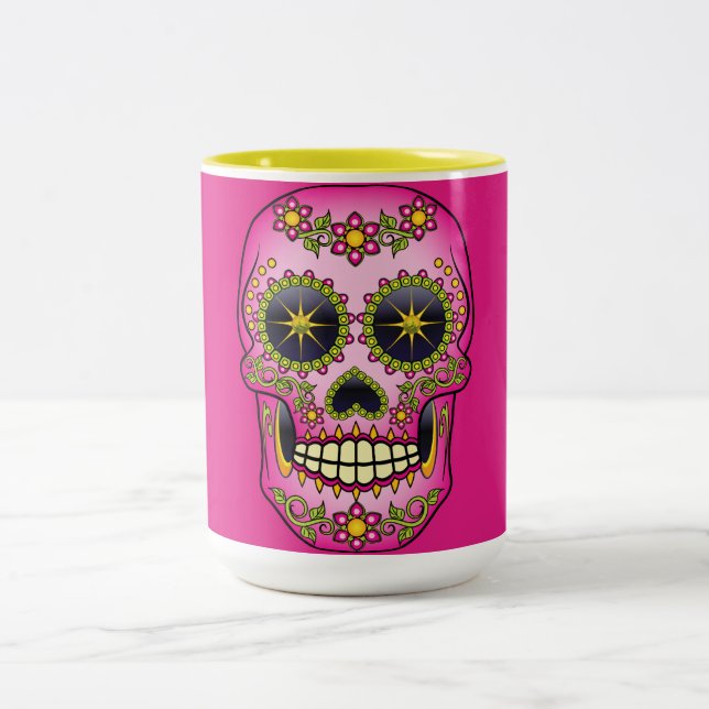 Caneca De Café Em Dois Tons Crânio Magenta Floral (Centro)