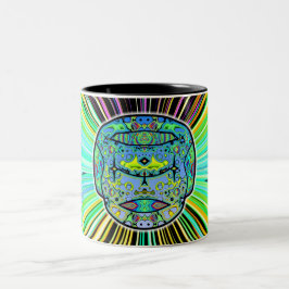 Caneca De Café Em Dois Tons Crânio tatuado colorido v1