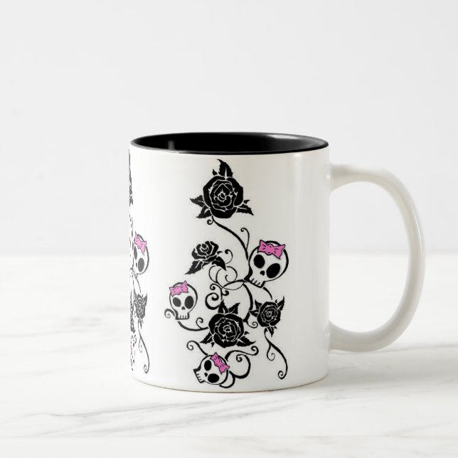 Caneca De Café Em Dois Tons Crânios com arcos e rosas (Direita)