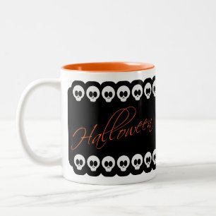 Caneca De Café Em Dois Tons Crânios do Dia das Bruxas, Black White & Orange M