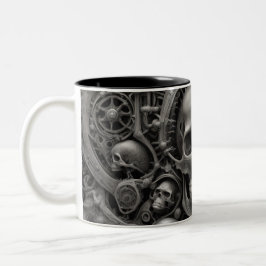 Caneca De Café Em Dois Tons crânios do Techno 006