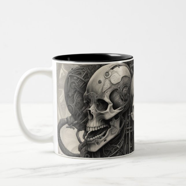 Caneca De Café Em Dois Tons crânios do Techno 018 (Esquerda)
