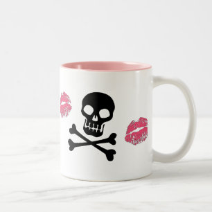 Caneca De Café Em Dois Tons Crânios e beijos do rosa