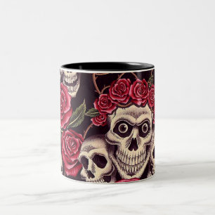 Caneca De Café Em Dois Tons Crânios & rosas