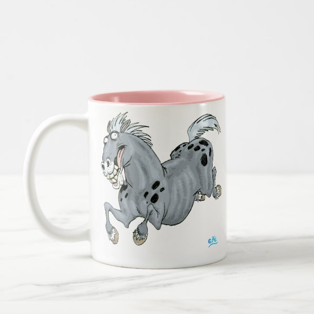 Caneca De Café Em Dois Tons Crazy Cartoon Horse Mug (Esquerda)