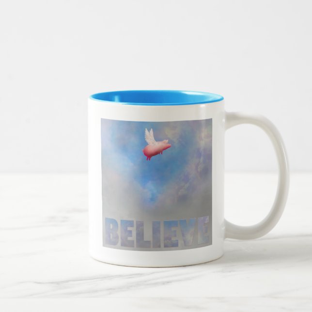 Caneca De Café Em Dois Tons Crença de Porcos Voadores (Direita)