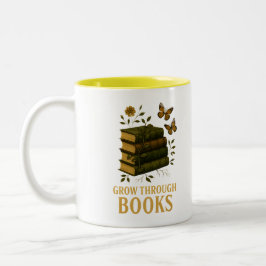 Caneca De Café Em Dois Tons Cresça Através de Livros Arte de Livro da Natureza