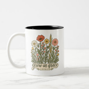 Caneca De Café Em Dois Tons Cresça em Graça Design Cristão de Versículo Bíblic
