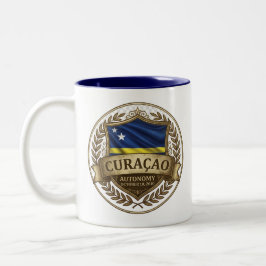 Caneca De Café Em Dois Tons Crest da Herança de Curaçao | Orgulho Caribenho