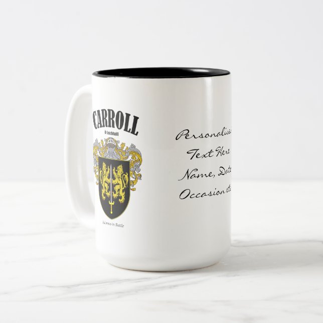 Caneca De Café Em Dois Tons Crest, Tradução e Significado da Família Carroll (Frente Esquerda)