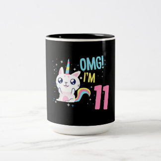 Caneca De Café Em Dois Tons Crianças de 11 anos, Gato do Unicórnio de Casas de