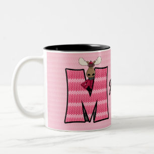 Caneca De Café Em Dois Tons Crianças Moose Rosa Monograma - Letra M e Nome