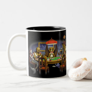 Caneca De Café Em Dois Tons Criaturas Míticas Jogando Pôquer