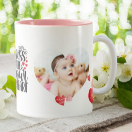 Caneca De Café Em Dois Tons Crie a sua mãe Bebê Foto Coração Texto Moderno