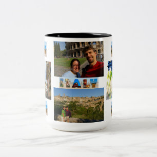 Caneca De Café Em Dois Tons Crie a sua própria colagem de 4 fotos de férias na