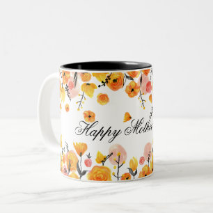 Caneca De Café Em Dois Tons Crie seu próprio Dia das Mães Floral Rosa e Amarel