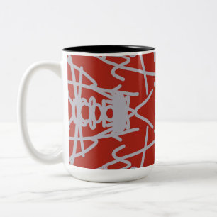 Caneca De Café Em Dois Tons Crimson Symmetry Abstract Digital Art Pattern