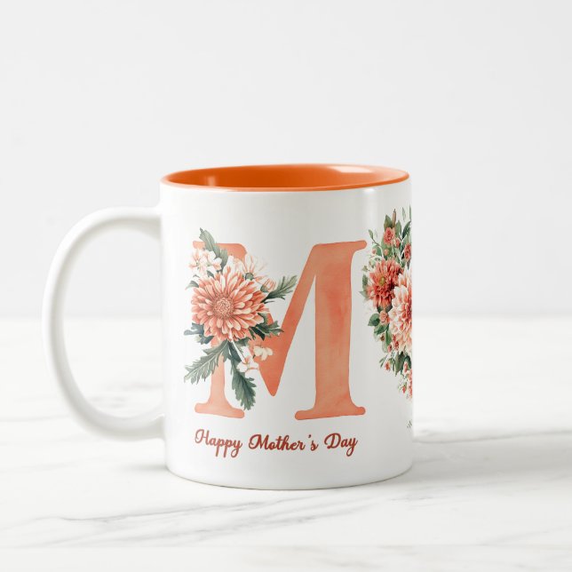 Caneca De Café Em Dois Tons Crisântemo Floral Laranja (Esquerda)