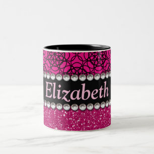 Caneca De Café Em Dois Tons Cristais de rocha cor-de-rosa e pretos do brilho