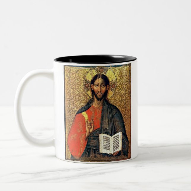 Caneca De Café Em Dois Tons Cristo Pantocrator Ícone Ortodoxo Século XVI  (Esquerda)