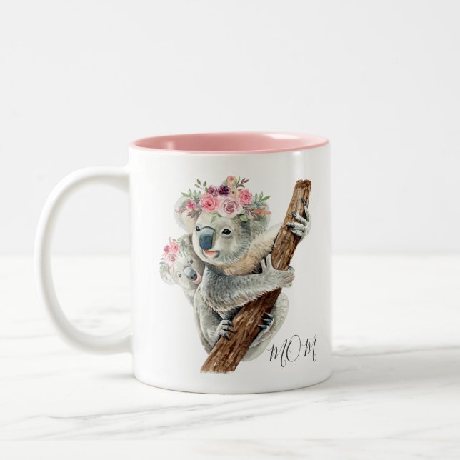 Caneca De Café Em Dois Tons Crote Moderna Floral Koala Personalizado (Esquerda)