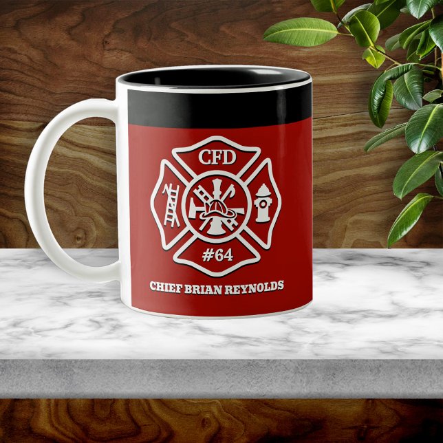 Caneca De Café Em Dois Tons Cruz de Malta Bombeiro Personalizado (Criador carregado)