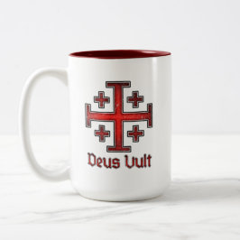 Caneca De Café Em Dois Tons Cruz Deus Vult Cavaleiro Templário de Jerusalém
