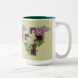 Caneca De Café Em Dois Tons Cruz roxa com flores
