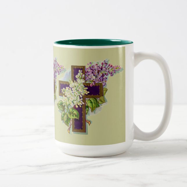 Caneca De Café Em Dois Tons Cruz roxa com flores (Direita)