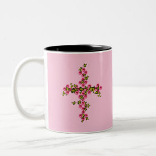 Caneca De Café Em Dois Tons Cruzes de rosas e hera