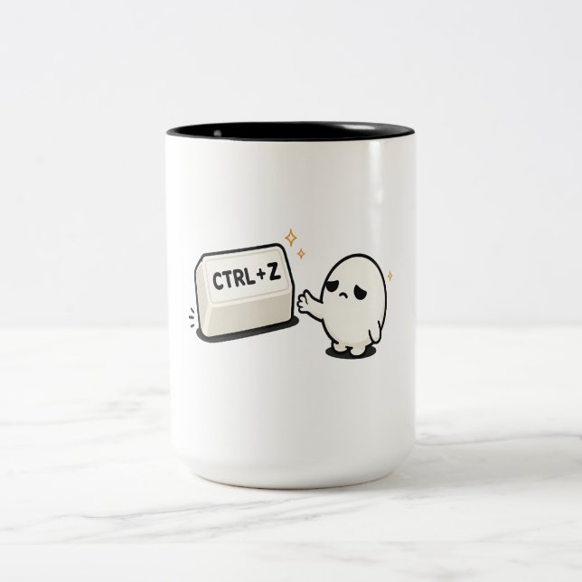 Caneca De Café Em Dois Tons Ctrl Z Desfaça Erros - Personagem Engraçado de Tec (Centro)