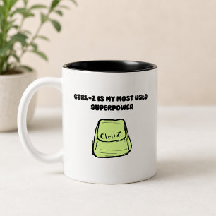 Caneca De Café Em Dois Tons Ctrl+Z Superpoder Comando Desfazer Humor de Tecnol