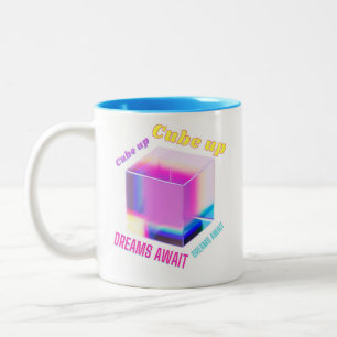 Caneca De Café Em Dois Tons Cubo Holográfico 3D