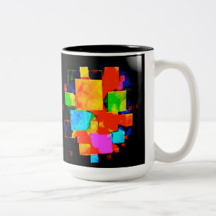 Caneca De Café Em Dois Tons Cubos abstrato - digital colorido e aleatório alt