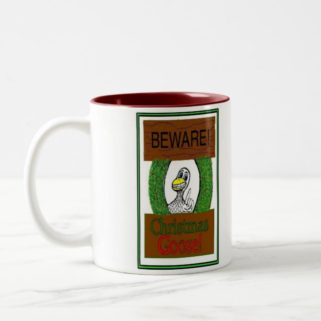 Caneca De Café Em Dois Tons Cuidado! Ganso de Natal! Divertido (Esquerda)