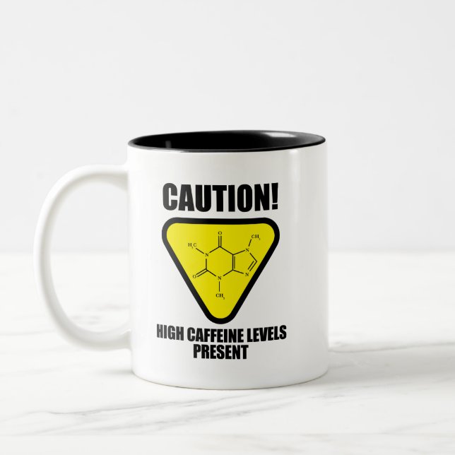 Caneca De Café Em Dois Tons Cuidado! Níveis Altos de Cafeína Presentes (Esquerda)