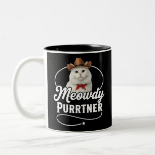 Caneca De Café Em Dois Tons Cumprada Parceira Divertida Gato Caubói Ocidental