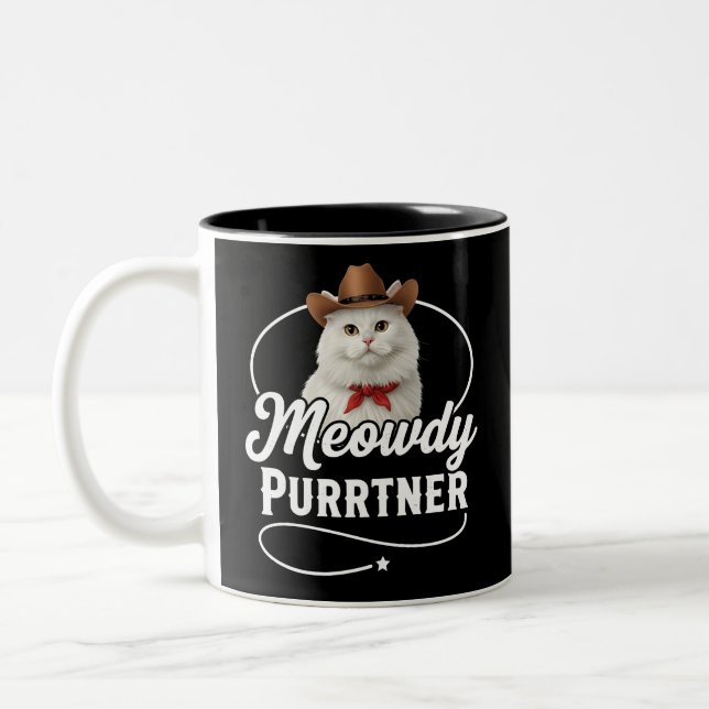 Caneca De Café Em Dois Tons Cumprada Parceira Divertida Gato Caubói Ocidental  (Esquerda)