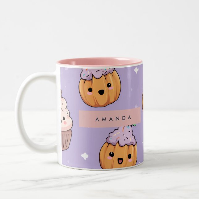 Caneca De Café Em Dois Tons Cupcake de Abóbora Personalizado Cozy Fall Hallowe (Esquerda)