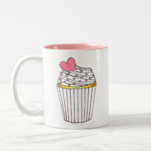 Caneca De Café Em Dois Tons Cupcake de Coração Rosa Personalizado Mug Casado