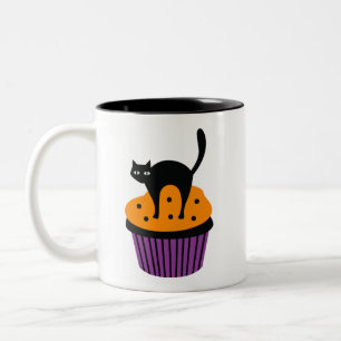 Caneca De Café Em Dois Tons Cupcake de gato Halloween