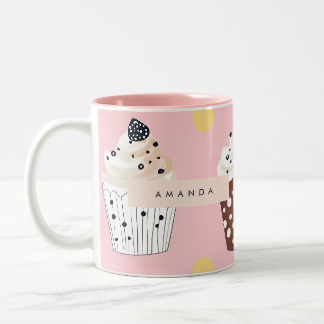 Caneca De Café Em Dois Tons Cupcake doçoso personalizado monograma (Esquerda)