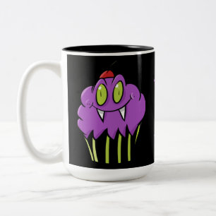 Caneca De Café Em Dois Tons Cupcake Púrpura de Vampiro Cuja Mama É Personaliza