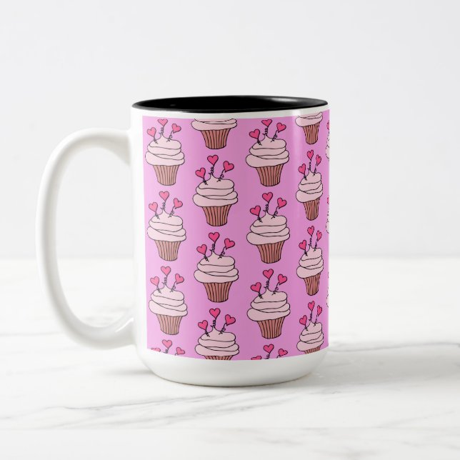 Caneca De Café Em Dois Tons Cupcakes cor-de-rosa (Esquerda)