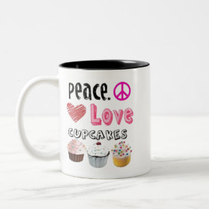 Caneca De Café Em Dois Tons Cupcakes de bolo do Peace Love
