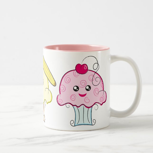 Caneca De Café Em Dois Tons Cupcakes de Kawaii (Direita)